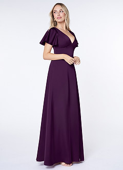 Azazie Lani Vestidos de madrinha de casamento Vestir Uva de Cetim elástico de Linha A com Plissado image4