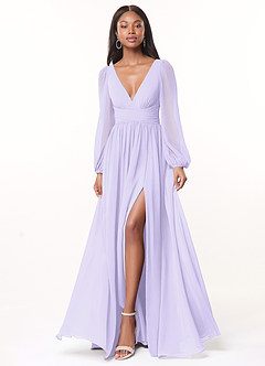 Azazie Norah Bridesmaid Dresses Lilac A-Line V-Neck Long Sleeve Chiffon Dress image1