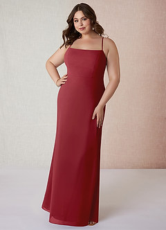 Azazie Tayla Final Sale Pomegranate Sheath Chiffon Dress image6