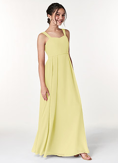 Azazie Simoan Junior Abito A-Line in Chiffon Scollo a Cuore Sorbetto Al Limone image3