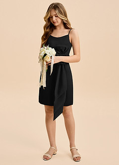 Azazie Nellie Junior Black A-Line Bow Matte Satin Dress image3