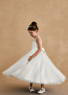 Azazie Bitsy Flower Girl Dresses Ivory A-Line Lace Tulle Dress image3