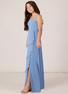 Azazie Kaylee Steel Blue A-Line with Belt Chiffon Dress image3