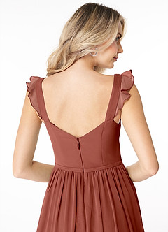 Azazie Stassie At-home Try On Dresses Burgundy A-Line Sweetheart Ruched Chiffon Dress image6