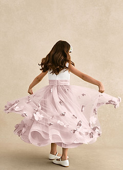 Azazie Vi Flower Girl Dresses Blushing Pink A-Line Sleeveless Tulle Dress image3