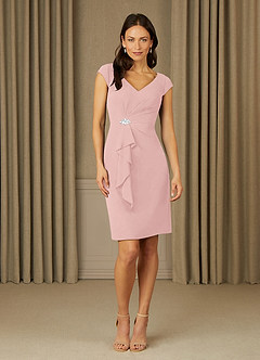 Azazie Nola Mère de la mariée Robes Robe Fourreau en Mousseline de soie Col en V Plissé Rose Poudré image1