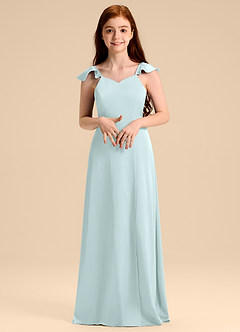 Azazie Everett Junior Jurk van Stretch Satijn met A-Lijn Boog Zeeglas image4