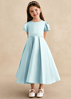 Azazie Princess Flower Girl Dresses Sea Glass A-Line Pleated Matte Satin Dress image6