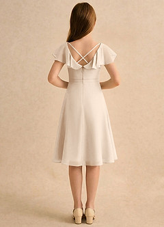 Azazie Narin Girls Formal Blumenmädchenkleider A-Linie mit ärmel Chiffon Kleid Alabaster Weiß image2