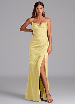 Azazie Claudelle Bridesmaid Dresses Lemon Sorbet Mermaid Strapless Stretch Satin Dress image5