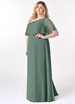 Azazie Lizzy Bridesmaid Dresses Sea Moss A-Line One Shoulder Chiffon Dress image10