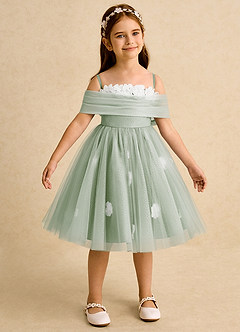 Azazie May vestidos de niña de las flores Vestido de Salvia Polvorienta de Tul de Princesa con Plisado image7