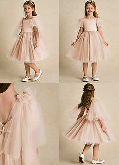 Azazie Duchess Flower Girl Dresses English Rose A-Line with Sleeves Tulle Dress image2