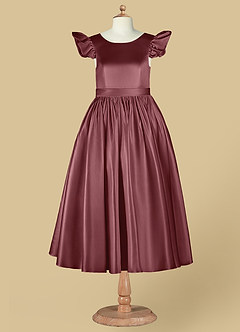 Azazie Violeta vestidos de niña de las flores Vestido de Rosa Del Desierto de Satin Mate de Vestido de gala con Lazo image10