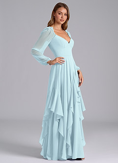 Azazie Karan Bridesmaid Dresses Cloud Blue A-Line Long Sleeve Chiffon Dress image5