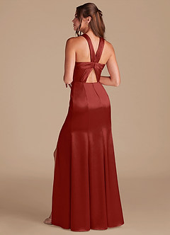 Azazie Rue Bridesmaid Dresses Rust Sheath Pleated Metallic Satin Dress image7