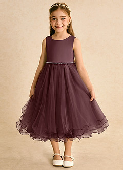 Azazie Lass Robe Demoiselle D'honneur Fillette Robe Trapèze en Tulle Arc Sangria image2