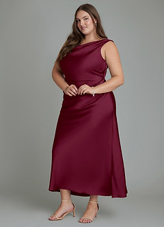 Azazie Kieryn Bridesmaid Dresses Mulberry Mermaid Pleated Stretch Satin Dress image4