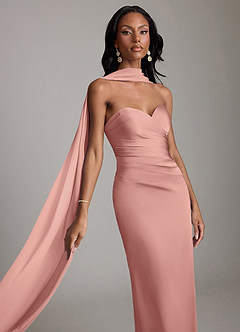 Azazie Sonora Vestidos de damas de honor Vestido de Rosetón de Satén Elástico de Corte Recto con Sin tirantes image4