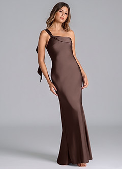Azazie Driea Bridesmaid Dresses Ganache Mermaid One Shoulder Stretch Satin Dress image1