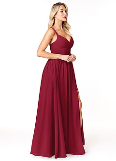 Azazie Chanel Brautjungfernkleider A-Linie Plissee Chiffon Kleid Burgunderrot image4