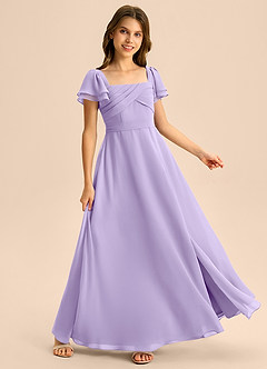 Azazie Azey Junior A-Linie Gestreift Chiffon Kleid Flieder image4