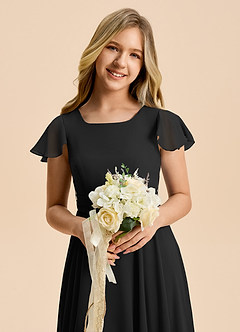 Azazie Cady Junior Black A-Line Pleated Chiffon Dress image8