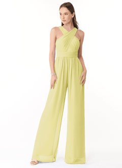 Azazie Berdie Bridesmaid Dresses Lemon Sorbet Halter Chiffon Jumpsuit image1