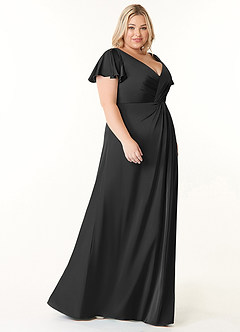 Azazie Soren Robes de demoiselle d'honneur Robe Trapèze en Satin extensible Plissée Noir image10
