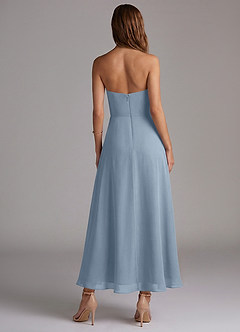 Azazie Wren At-home Try On Dresses Dusty Blue A-Line Strapless Chiffon Dress image4