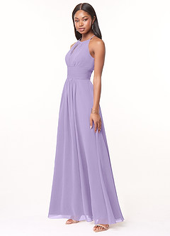 Azazie Bonnie Bridesmaid Dresses Lilac A-Line Keyhole Ruched Chiffon Dress image3