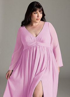 Azazie Teton Brautjungfernkleider für Schwangere A-Linie Langarm Chiffon Bodenlänge Kleid image12