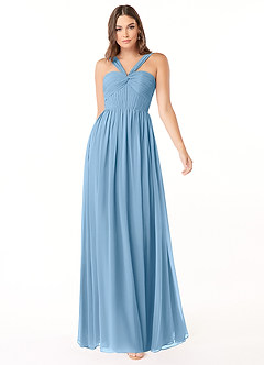 Azazie Dionne Bridesmaid Dresses Steel Blue A-Line Corset Chiffon Dress image1
