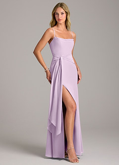 Azazie Tahlia Bridesmaid Dresses Frosted Lilac A-Line with Belt Chiffon Dress image3