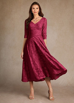 Azazie Durant Mother of the Bride Dresses Burgundy A-Line Pleated Floral Burnout Dress image2