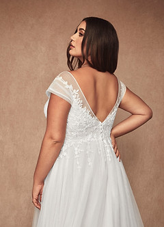 Azazie Bellisima Vestidos de novia Vestido de Diamante Blanco de Tul de Corte en A con Cuello en V image7