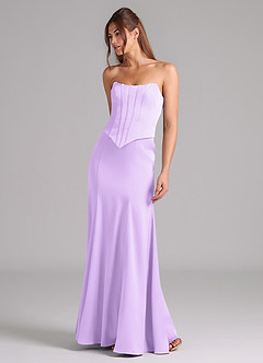 Azazie Ximena Bridesmaid Dresses Lilac Mermaid Corset Stretch Satin Convertible Dress image4