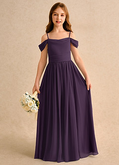 Azazie Shia Girls Formal Robe Demoiselle D'honneur Fillette Robe Trapèze en Mousseline de soie Épaule décolletée Prune image2