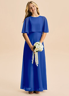 Azazie Maris Junior Abito A-Line in Chiffon Blu Reale image4