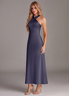 Azazie Doretta Bridesmaid Dresses Stormy Mermaid Pleated Stretch Satin Dress image4