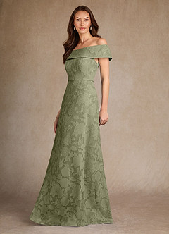 Azazie Medford Final Sale Pistachio A-Line Off the Shoulder Floral Burnout Dress image2