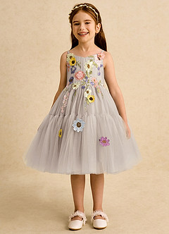 Azazie Osea Flower Girl Dresses Frost Ball-Gown Pleated Tulle Dress image4