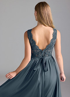 Azazie Elly Bridesmaid Dresses Twilight A-Line Lace Stretch Satin Dress image5