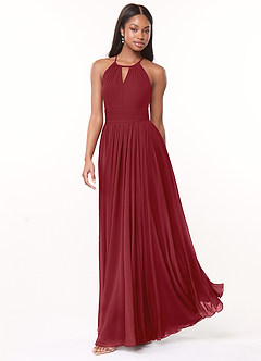 Azazie Cherish Bridesmaid Dresses Pomegranate A-Line Pleated Chiffon Dress image3