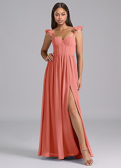 Azazie Denisse Robes de demoiselle d'honneur Robe Trapèze en Mousseline de soie Rayé Rose Saumon image5