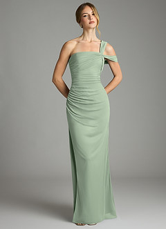 Azazie Tati Final Sale Dusty Sage Sheath Off the Shoulder Mesh Dress image2