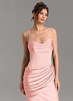 Azazie Zorah Vestidos de damas de honor Vestido Rosa Empolvado de Satén Elástico de Corte Sirena Convertible con Corsé image7