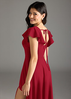 Azazie Bondi Bridesmaid Dresses Scarlet A-Line Ruched Stretch Crepe Dress image7