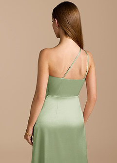 Azazie Trina Brautjungfernkleider A-Linie One-Shoulder Metallischer Satin Kleid Staubiger Salbeigrün image2