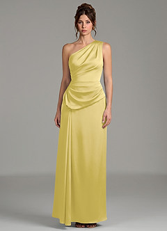 Azazie Zahira Robes de demoiselle d'honneur Robe Fourreau en Satin extensible Asymétrique Canari image3